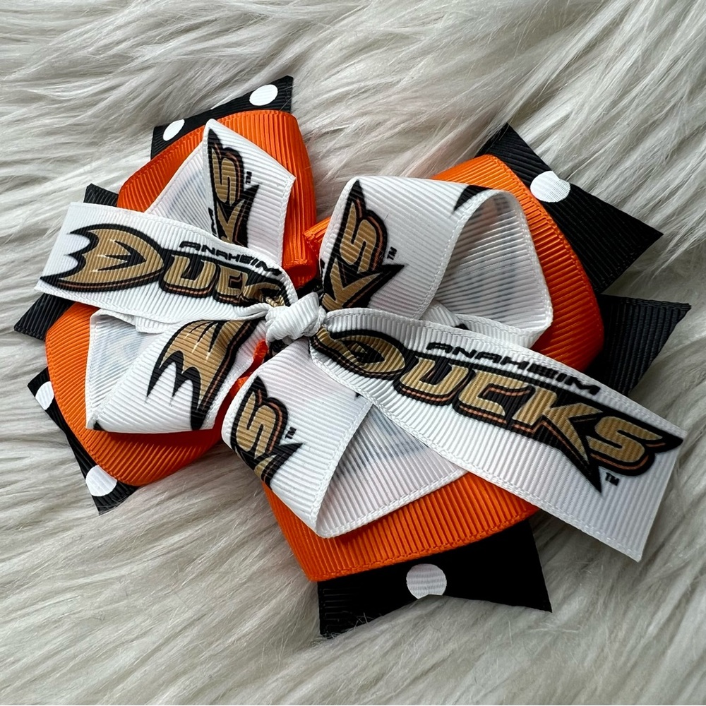 🎀🏒 NHL Anaheim Ducks Hockey Hair Bow Barrette Clip 🏒🎀 - Picture 2 of 4